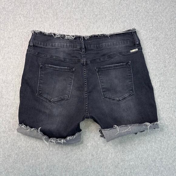 Kancan Shorts Black Women Plus Sz 18 Stonewashed Denim High Rise Raw Frayed Hem - Picture 6 of 7
